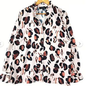 Eloquii Cheetah Print Ruffle Neck and Sleeve Blouse Size 18
